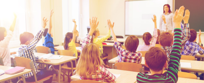 raised hands in classroom