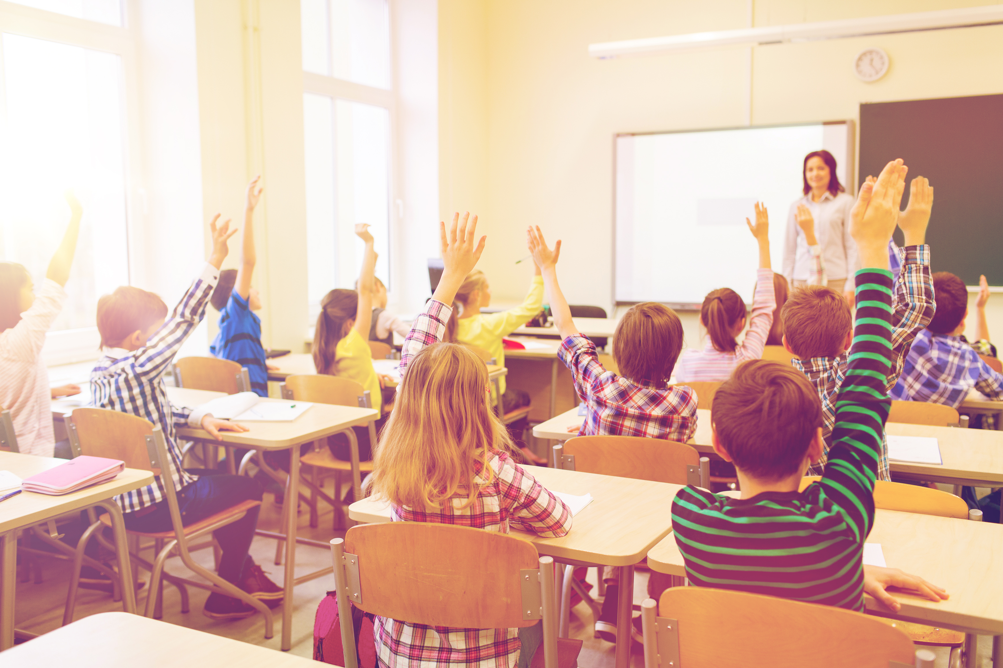 raised hands in classroom